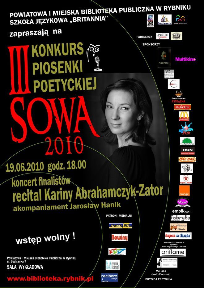 Plakat III Konkursu Piosenki Poetyckiej SOWA