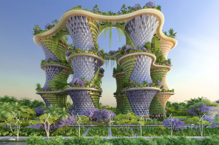 Wizja Vincenta Callebauta jak mogłyby wyglądać w pełni samowystarczalne wieże antysmogowe/inhabitat.com