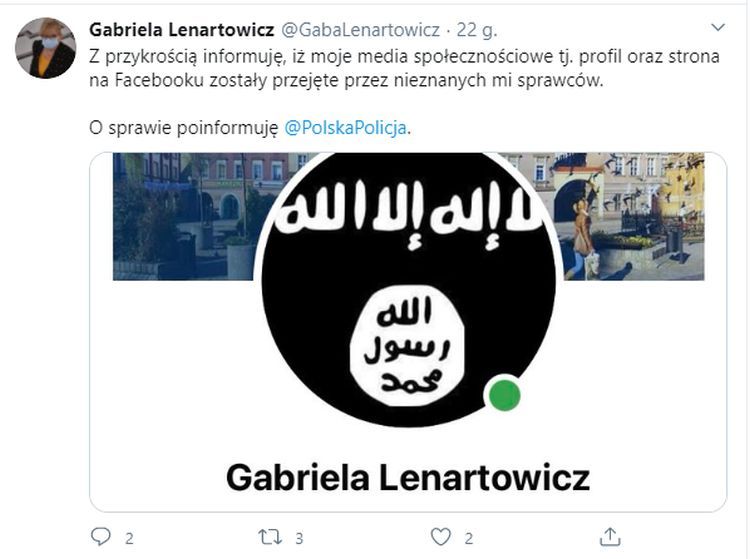 Flaga ISIS „na profilowym” posłanki. „To atak hakerów”, Gabriela Lenartowicz/Twitter