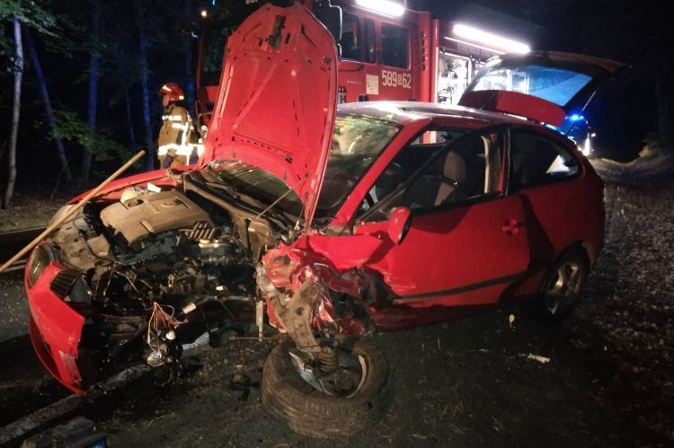 Czołowe zderzenie w Lyskach. Młoda kobieta mogła zasnąć za kierownicą, PSP Rybnik