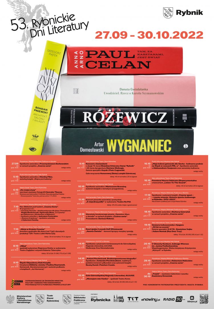 53. Rybnickie Dni Literatury 2022 - program, Archiwum
