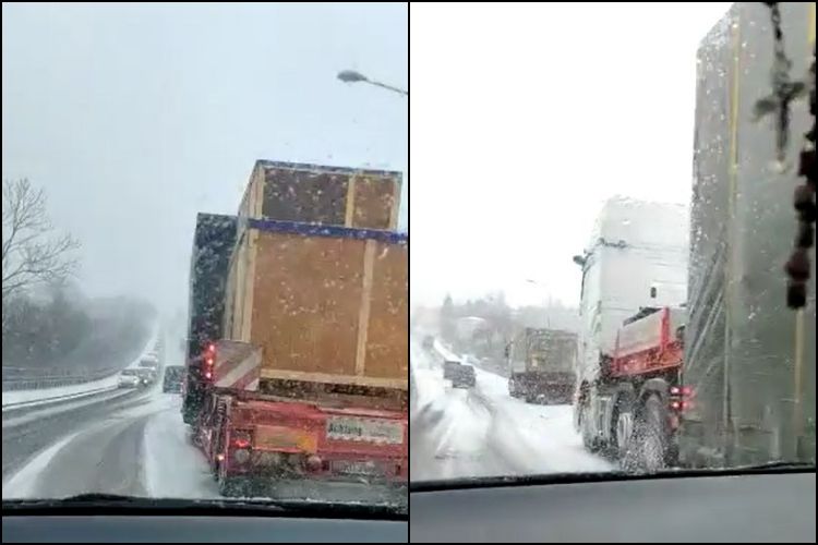 TIR-y blokują się na Wodzisławskiej. Opady śniegu znów sprawiają problemy kierowcom (wideo), Informacje drogowe 24H z powiatu Wodzisław Śląski, Rybnik