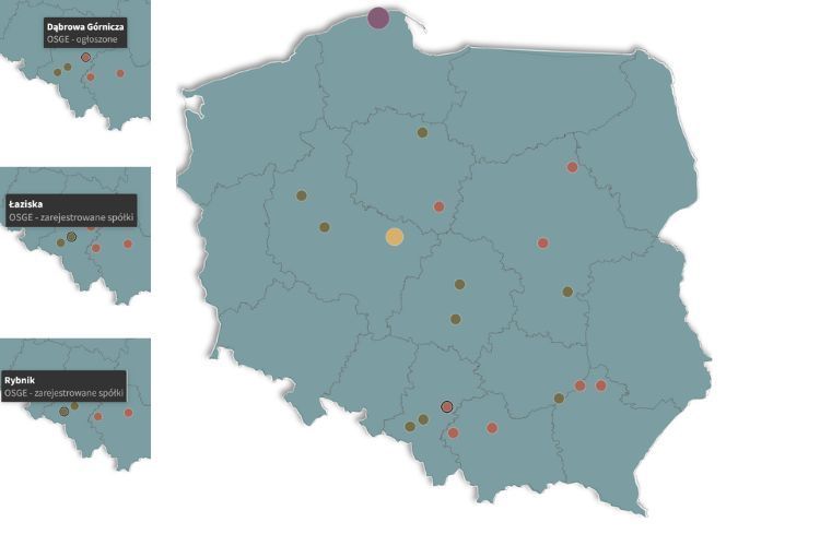 Rybnik na atomowej mapie Polski. Powstała mapa elektrowni jądrowych, Opracowanie własne (na podstawie materiałów Business Insider)