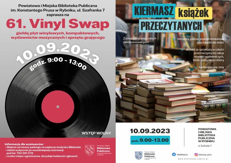 Biblioteka w Rybniku: Vinyl Swap i kiermasz książek przeczytanych, 