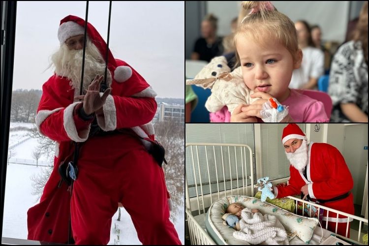 Zjechał na linie i zapukał w okno. Mikołaj odwiedził dzieciaki na rybnickiej pediatrii (foto, wideo), Facebook/Pediatria Rybnik