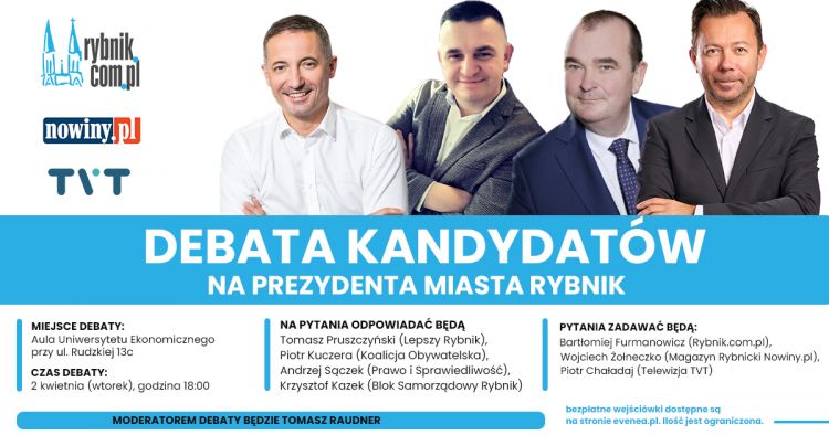 Będzie debata kandydatów na prezydenta Rybnika – tuż przed wyborami! Możecie się zapisywać lub oglądać online, 