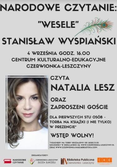 Czerwionka-Leszczyny: będą czytać „Wesele” z Natalią Lesz, 