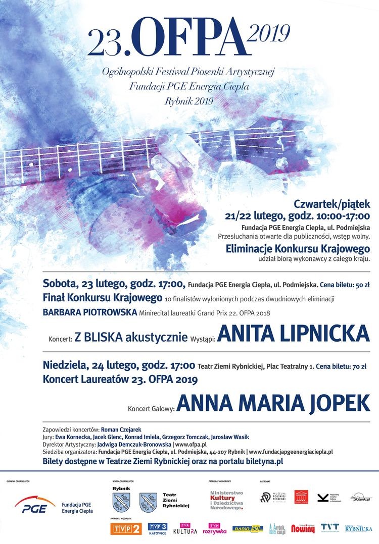 23. OFPA - Rybnik 2019: Anita Lipnicka i Anna Maria Jopek gwiazdami festiwalu, Materiały prasowe