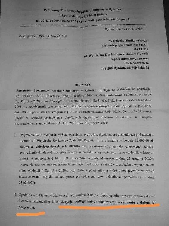 Sanepid nałożył dużą karę na restaurację Batumi. Polskie Veto umywa ręce?, Facebook/Batumi