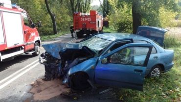 Wypadek w Stanowicach. Pijany kierowca zakończył jazdę na drzewie