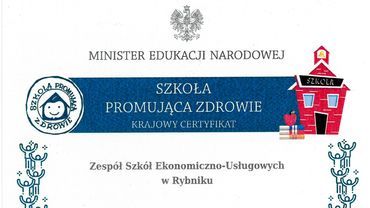 ZSE-U otrzymał Certyfikat „Szkoły Promującej Zdrowie”