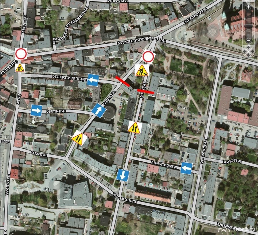 Ciąg dalszy utrudnień drogowych w centrum Rybnika: tym razem na ul. Wysokiej i Białych, UM Rybnik